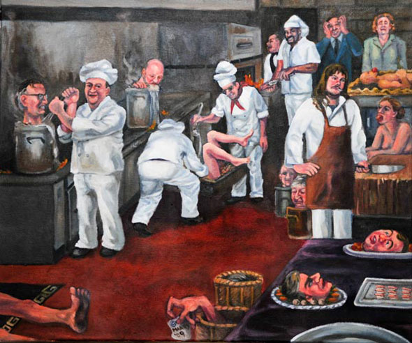 Douglas Manry oil on canvas titled angry chef’s fantasy