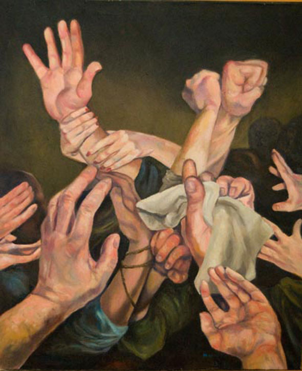 Douglas Manry oil on canvas titled hands