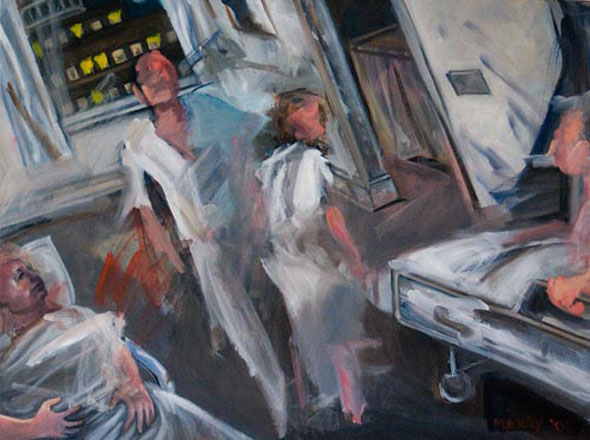 Douglas Manry oil on canvas titled hospital 4am